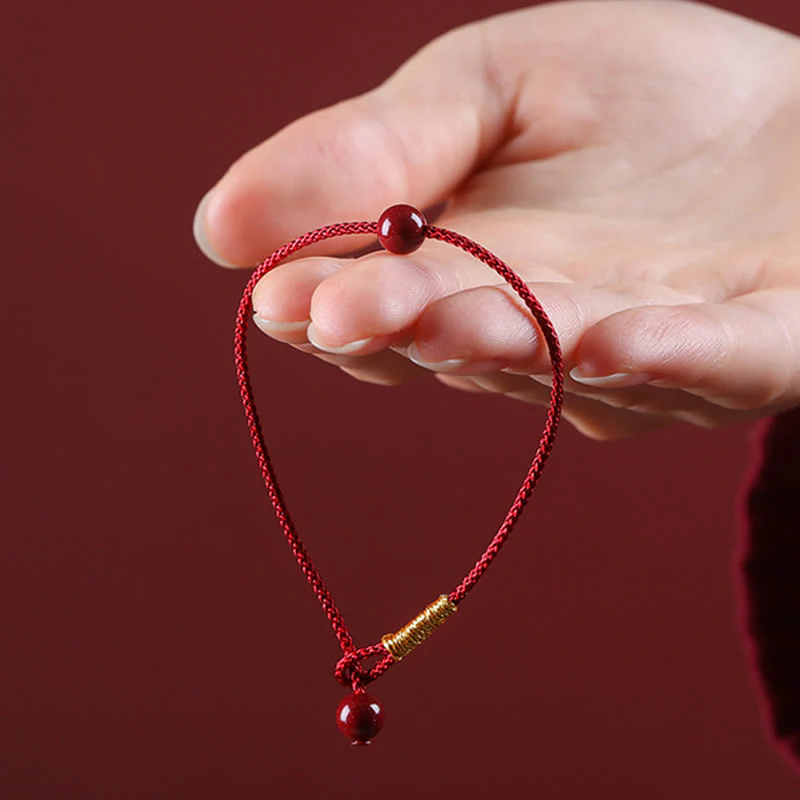 Braccialetto di corda rossa con benedizione in agata rossa naturale e cinabro Buddha Stones - Image 8
