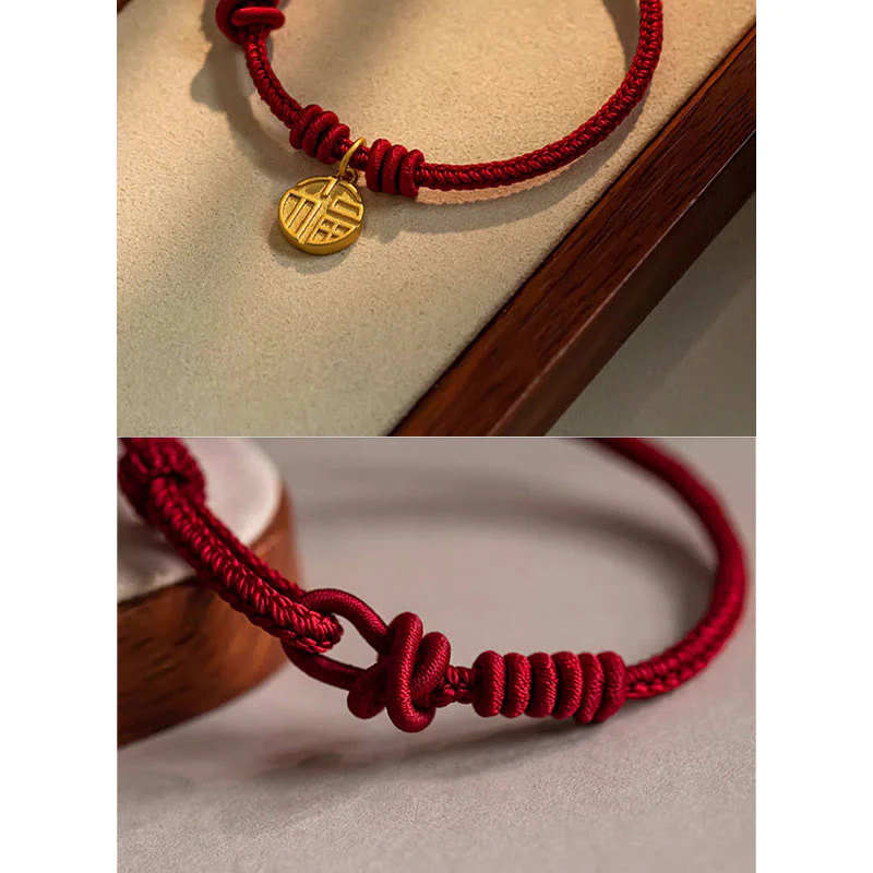 Braccialetto di corda rossa con ciondolo a forma di carattere Fu con nodo della pace a otto fili fatto a mano Buddha Stones - Image 7