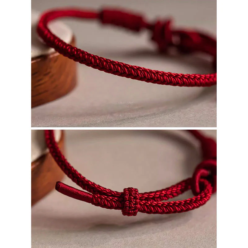 Braccialetto di corda rossa con ciondolo a forma di carattere Fu con nodo della pace a otto fili fatto a mano Buddha Stones - Image 8