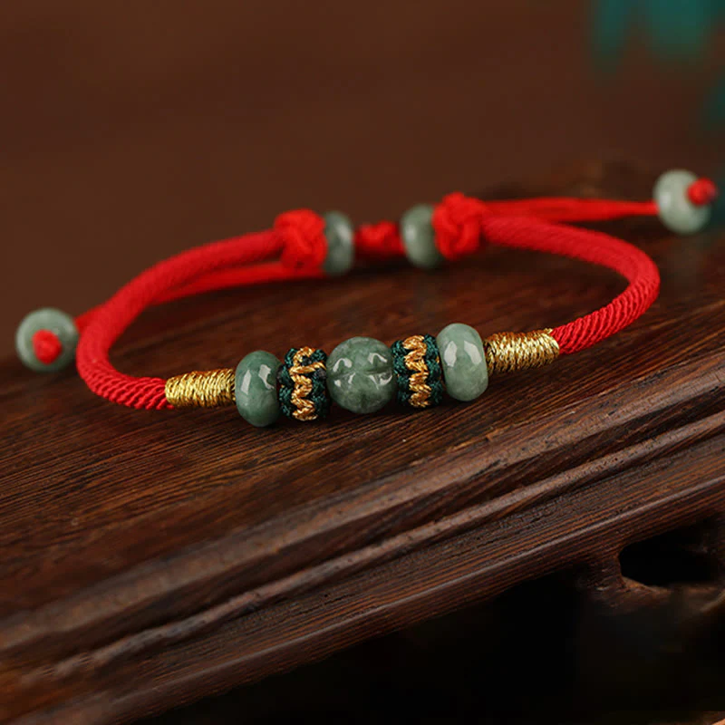 Braccialetto di corda rossa con perline di abaco in giada e Buddha Stones - Image 3
