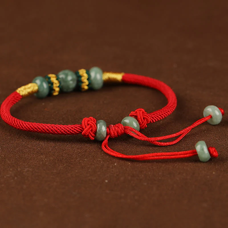 Braccialetto di corda rossa con perline di abaco in giada e Buddha Stones - Image 4