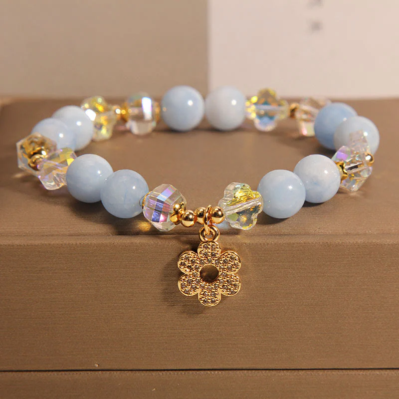 Braccialetto di cristallo curativo naturale con fiore di acquamarina Buddha Stones