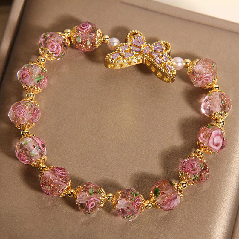 Braccialetto di cristallo rosa con motivo a farfalla naturale Buddha Stones - Image 5