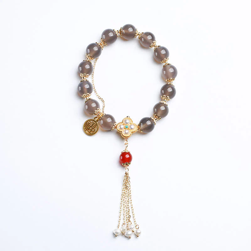 Braccialetto di equilibrio con nappa di perle di carattere Fu in agata grigia naturale Buddha Stones - Image 17