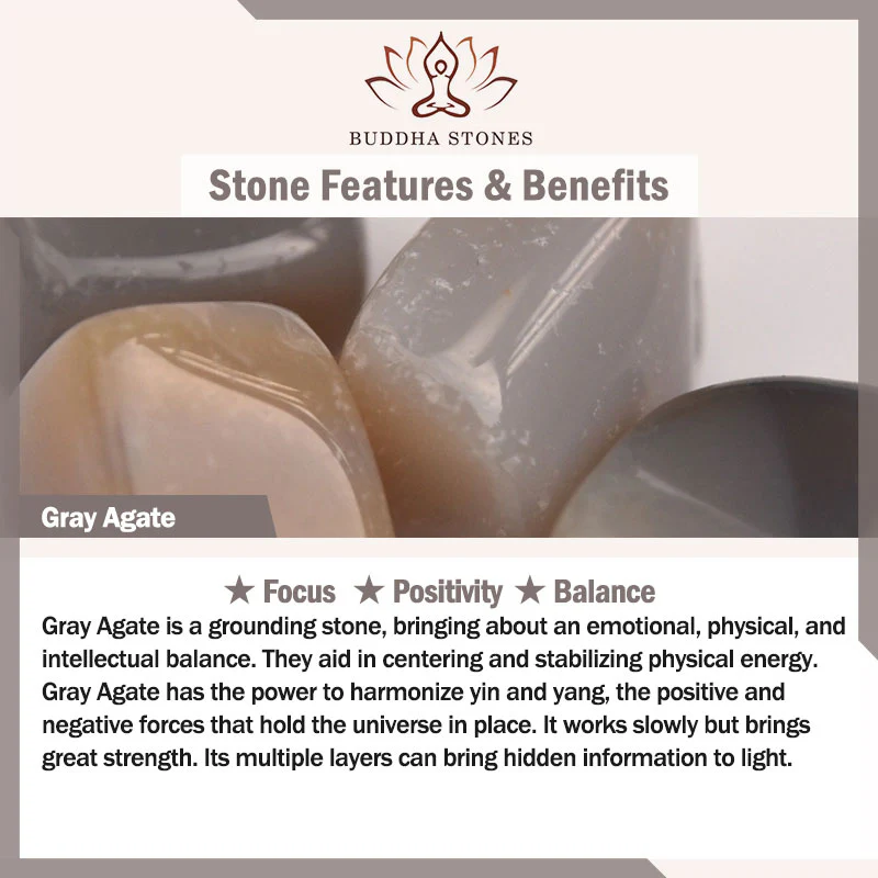 Braccialetto di equilibrio con nappa di perle di carattere Fu in agata grigia naturale Buddha Stones - Image 18