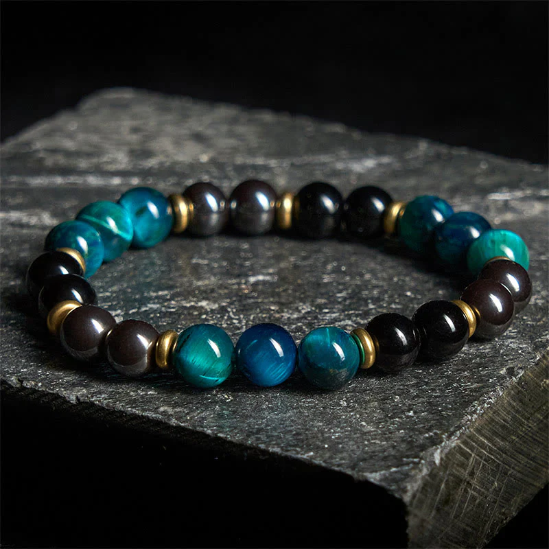 Braccialetto di equilibrio con perline di occhio di tigre blu naturale Buddha Stones - Image 2