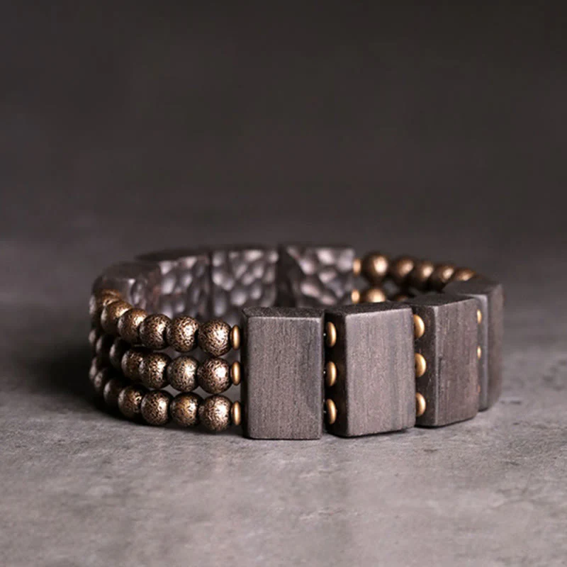 Braccialetto di equilibrio con perline di rame e legno di ebano, Buddha Stones, vintage, pace