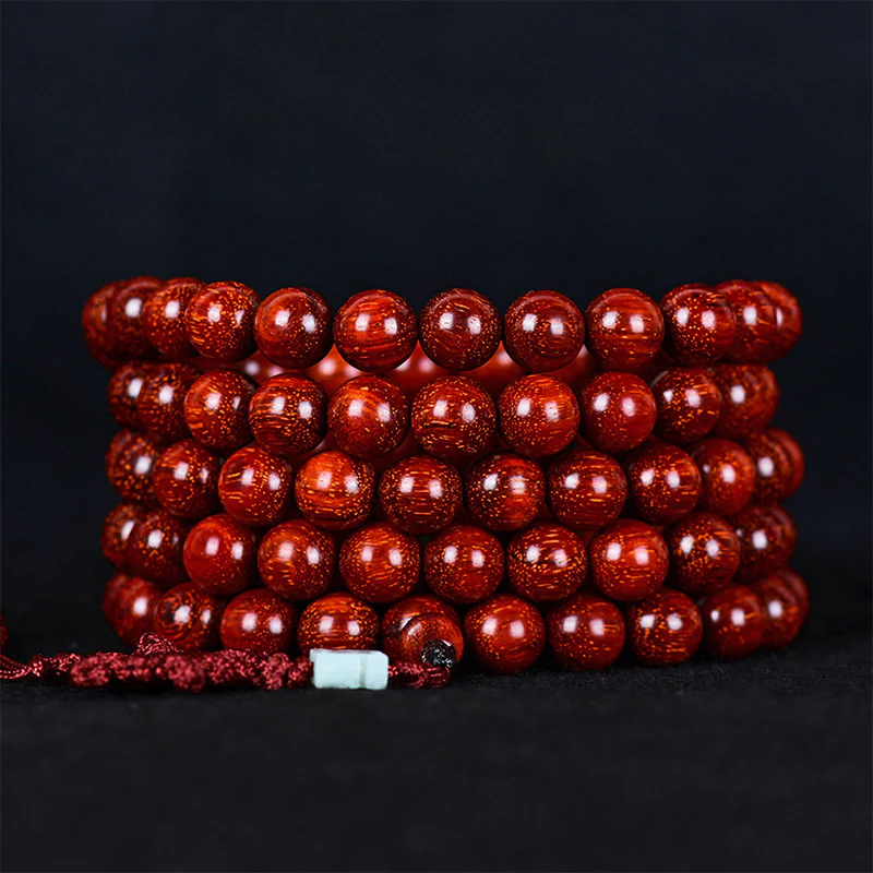 Braccialetto di equilibrio in legno di sandalo rosso con foglia piccola tibetana Buddha Stones - Image 15