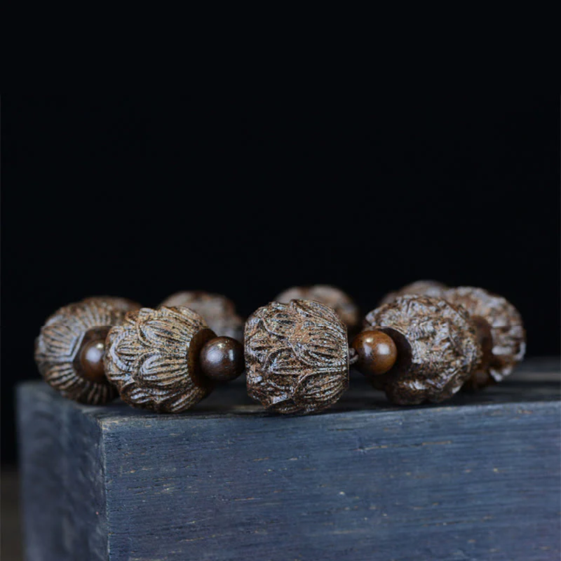 Braccialetto di equilibrio inciso Buddha Stones, legno di ebano, diciotto Arhat, drago di loto - Image 7