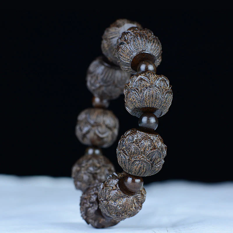 Braccialetto di equilibrio inciso Buddha Stones, legno di ebano, diciotto Arhat, drago di loto - Image 9