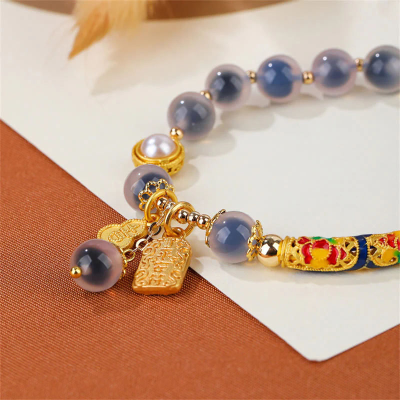 Braccialetto di forza con amuleto in agata blu caramella naturale Buddha Stones - Image 4