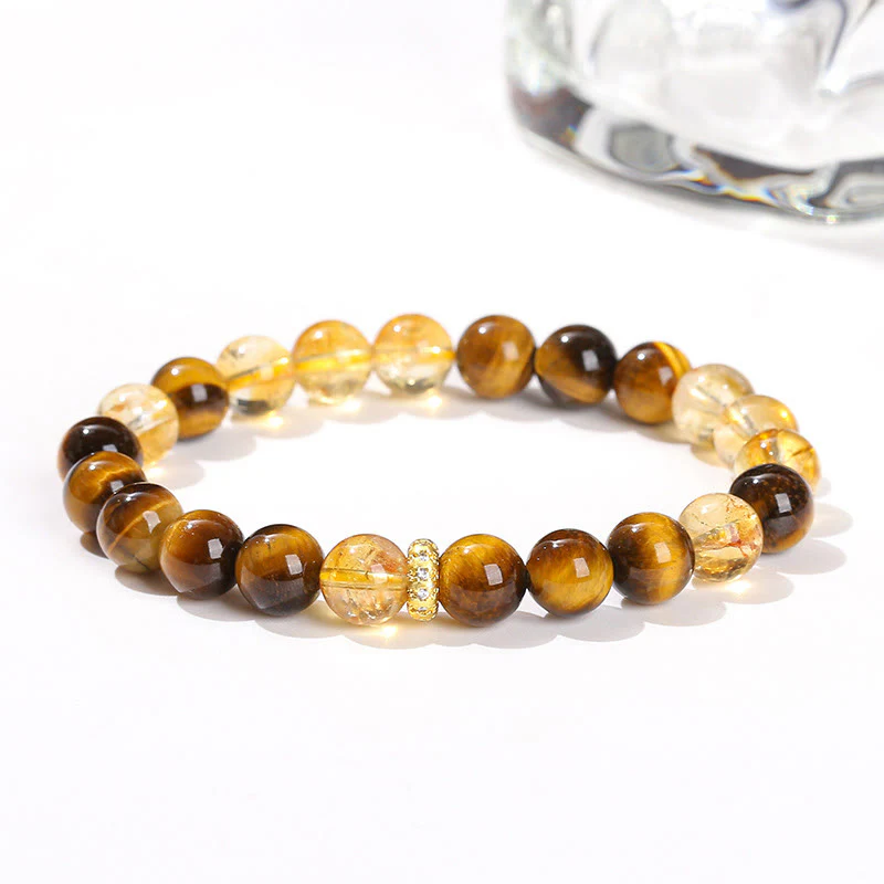Braccialetto di forza con perle di citrino occhio di tigre naturale Buddha Stones