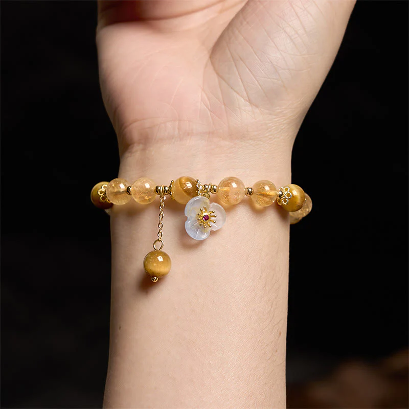 Braccialetto di generosità con ciondolo a forma di fiore con occhio di tigre e citrino Buddha Stones - Image 6