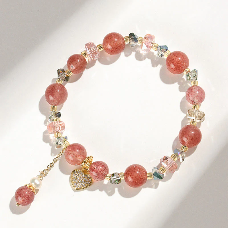 Braccialetto di guarigione a forma di cuore di Liuli con perle di cristallo bianco e quarzo fragola Buddha Stones - Image 4