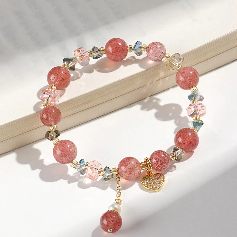 Braccialetto di guarigione a forma di cuore di Liuli con perle di cristallo bianco e quarzo fragola Buddha Stones - Image 5