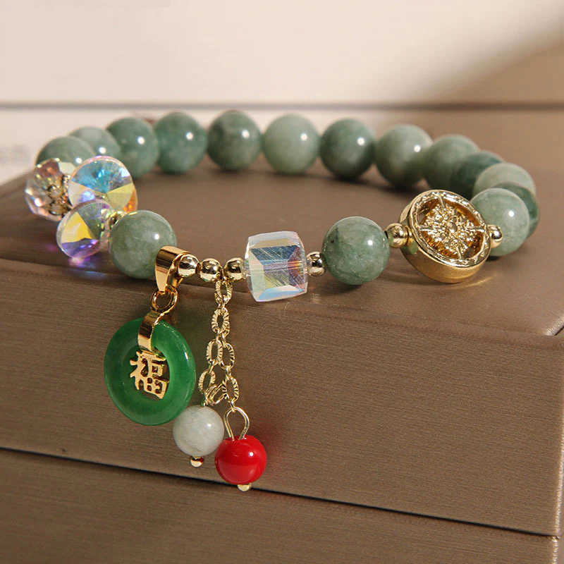 Braccialetto di guarigione con ciondolo a forma di carattere Fu in quarzo fragola e giada Buddha Stones - Image 12