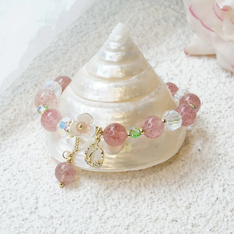 Braccialetto di guarigione con fiori di fluorite, quarzo fragola, quarzo rutilato Buddha Stones - Image 11