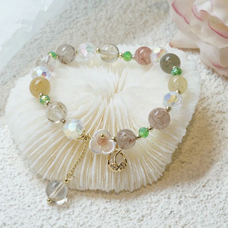 Braccialetto di guarigione con fiori di fluorite, quarzo fragola, quarzo rutilato Buddha Stones - Image 14