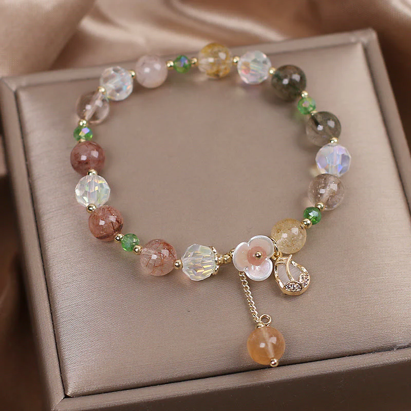Braccialetto di guarigione con fiori di fluorite, quarzo fragola, quarzo rutilato Buddha Stones - Image 15
