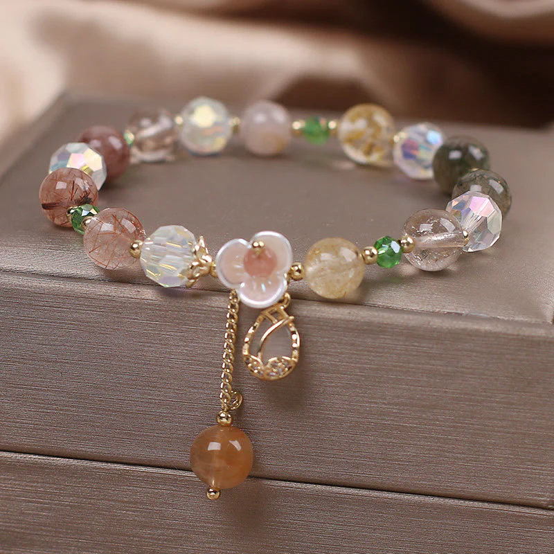 Braccialetto di guarigione con fiori di fluorite, quarzo fragola, quarzo rutilato Buddha Stones - Image 16