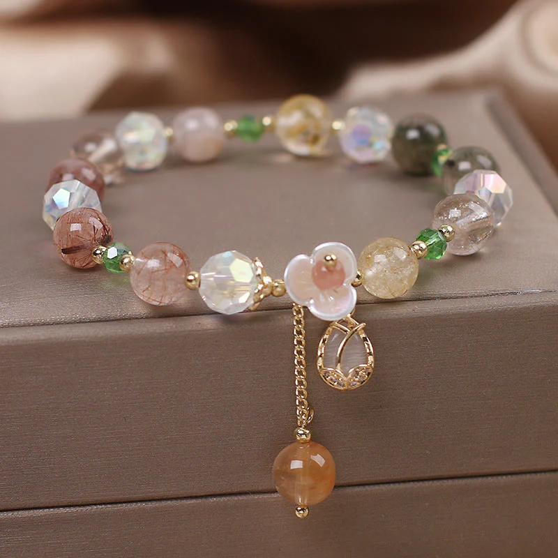 Braccialetto di guarigione con fiori di fluorite, quarzo fragola, quarzo rutilato Buddha Stones - Image 17