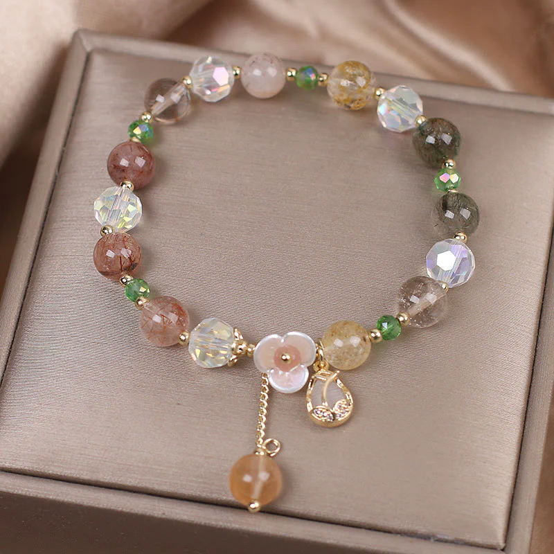 Braccialetto di guarigione con fiori di fluorite, quarzo fragola, quarzo rutilato Buddha Stones - Image 18