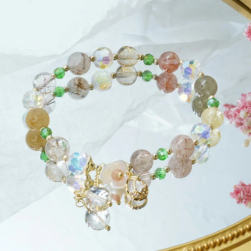 Braccialetto di guarigione con fiori di fluorite, quarzo fragola, quarzo rutilato Buddha Stones - Image 22