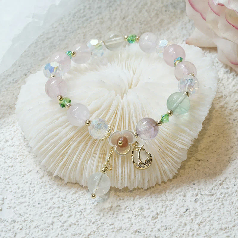 Braccialetto di guarigione con fiori di fluorite, quarzo fragola, quarzo rutilato Buddha Stones - Image 26