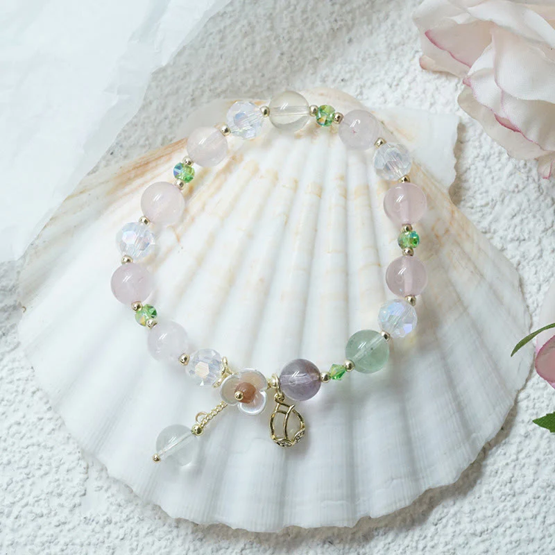 Braccialetto di guarigione con fiori di fluorite, quarzo fragola, quarzo rutilato Buddha Stones - Image 27
