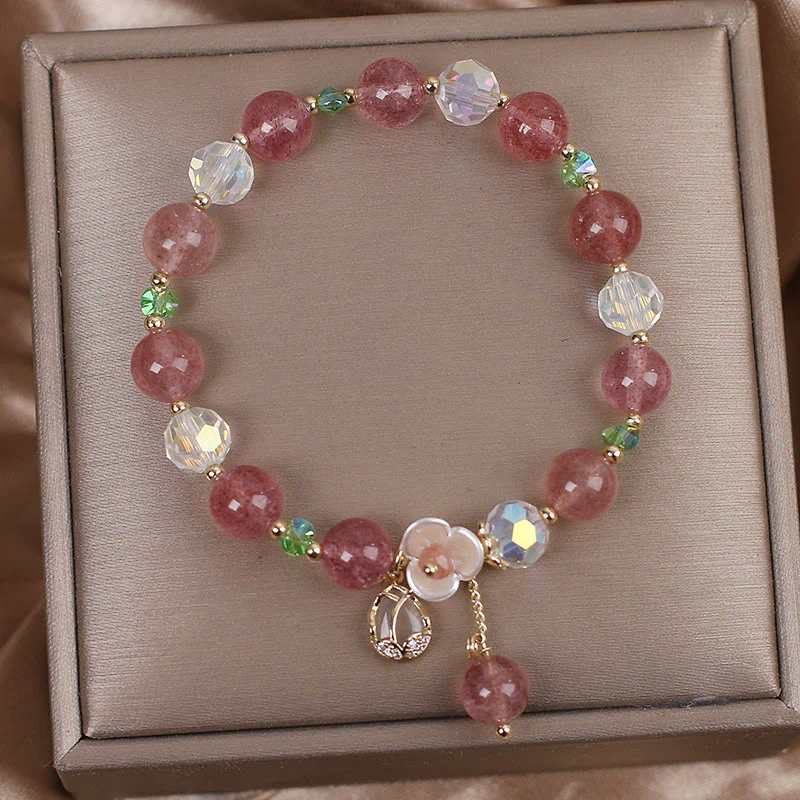 Braccialetto di guarigione con fiori di fluorite, quarzo fragola, quarzo rutilato Buddha Stones - Image 3