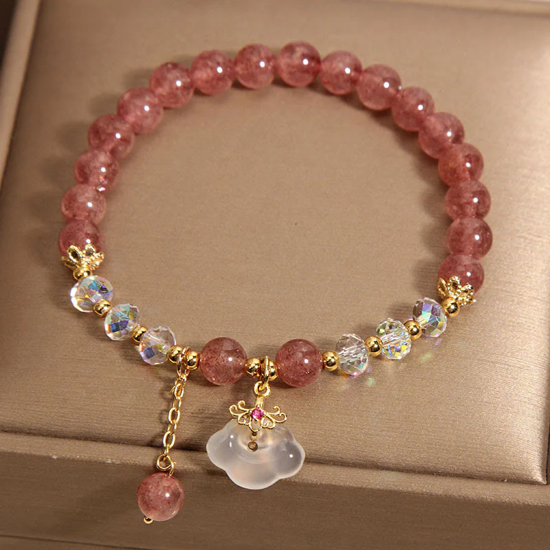 Braccialetto di guarigione con nuvola di buon auspicio in agata bianca, cristallo di quarzo fragola naturale Buddha Stones - Image 2