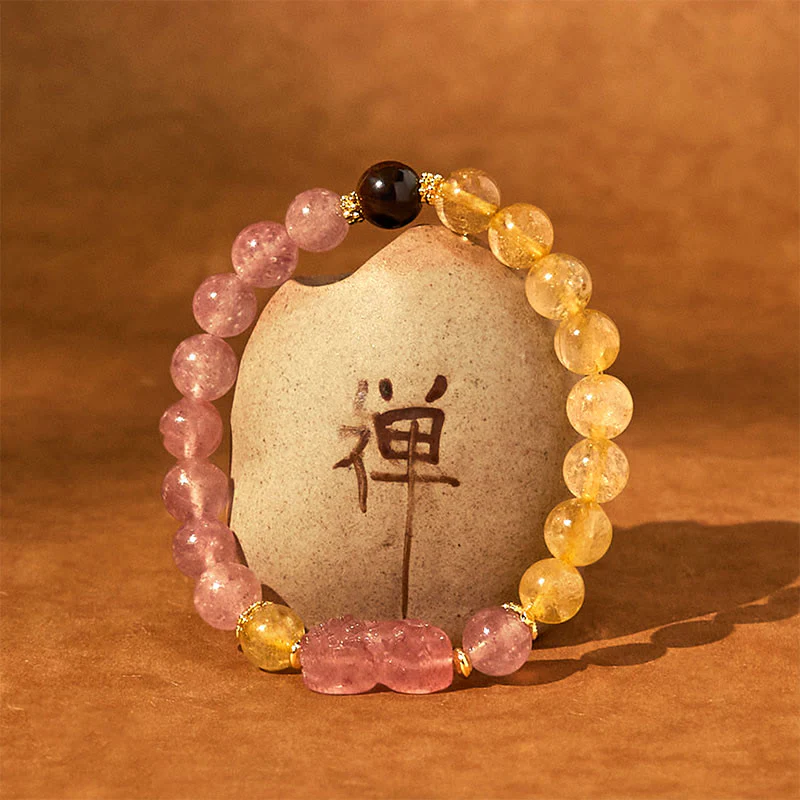 Braccialetto di guarigione con perle di quarzo rutilato Pixiu, Buddha Stones e quarzo fragola - Image 4