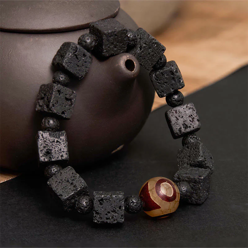 Braccialetto di guarigione con perline di Dzi e pietra lavica Buddha Stones - Image 2