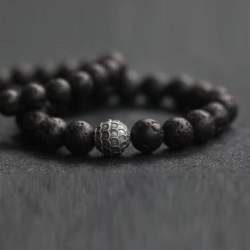 Braccialetto di guarigione con perline di squame di pesce , Buddha Stones e roccia lavica - Image 3