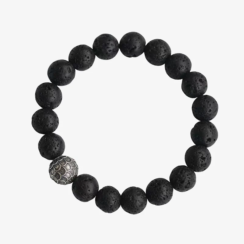 Braccialetto di guarigione con perline di squame di pesce , Buddha Stones e roccia lavica - Image 8