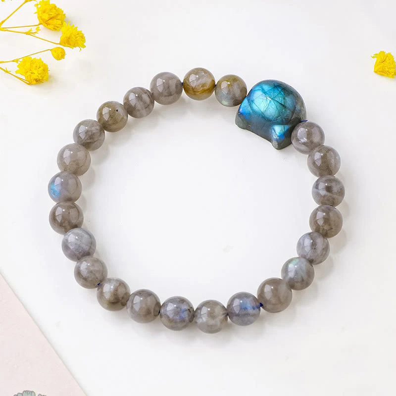 Braccialetto di guarigione con testa di gatto carino in labradorite naturale Buddha Stones - Image 2