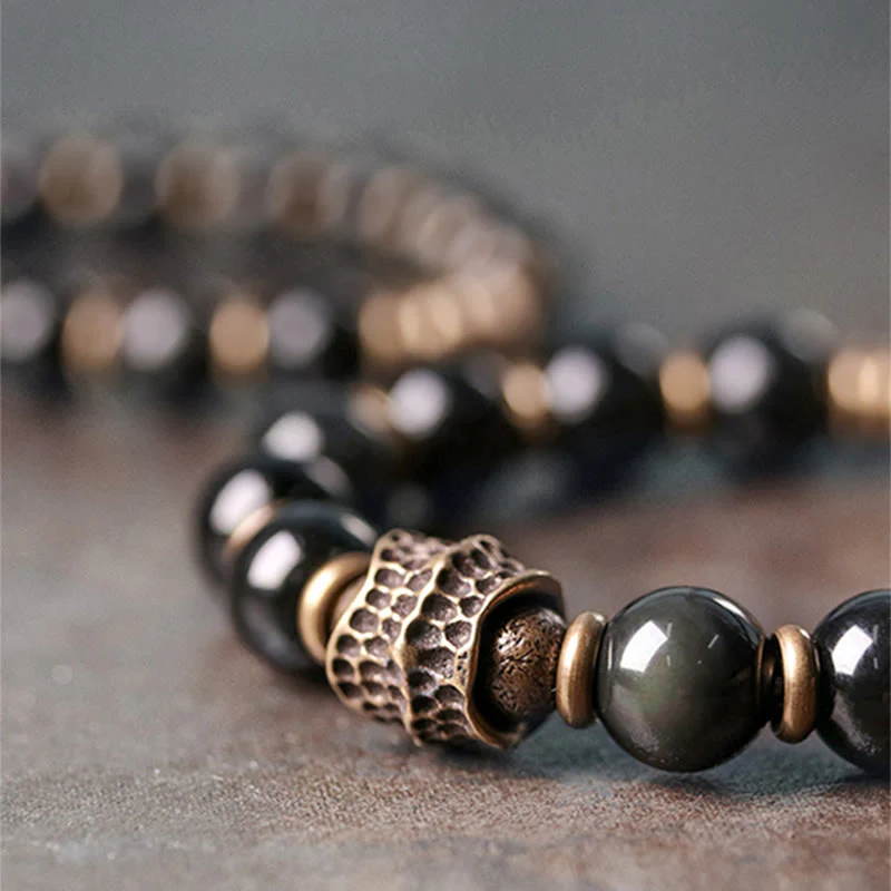 Braccialetto di guarigione dell'amore in rame e ossidiana arcobaleno Buddha Stones - Image 3