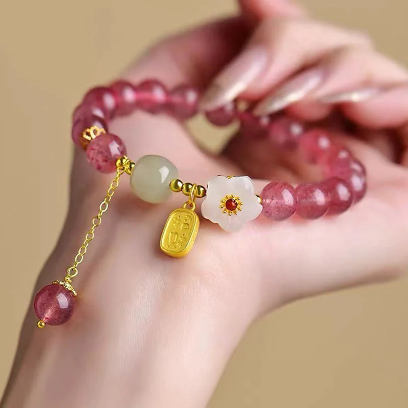 Braccialetto di guarigione in cristallo rosa con carattere Fu in quarzo fragola Buddha Stones - Image 2