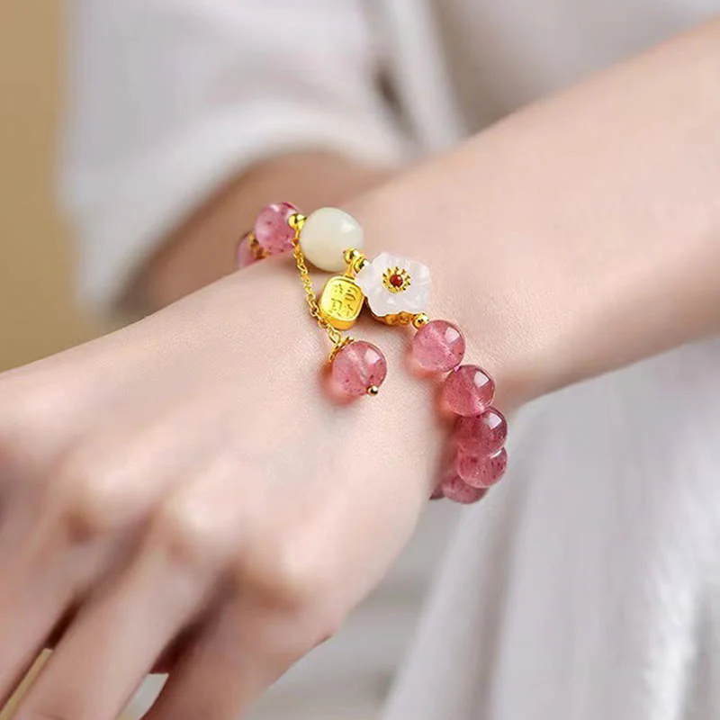 Braccialetto di guarigione in cristallo rosa con carattere Fu in quarzo fragola Buddha Stones - Image 3