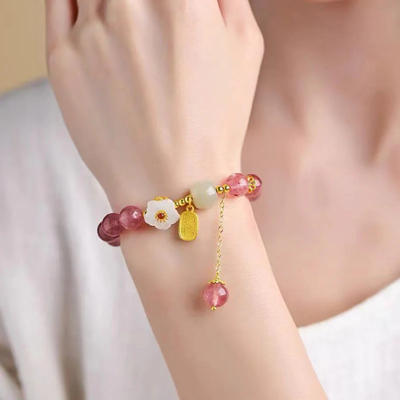 Braccialetto di guarigione in cristallo rosa con carattere Fu in quarzo fragola Buddha Stones - Image 4