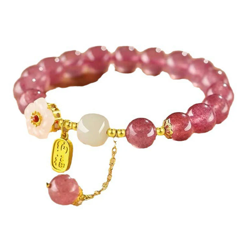 Braccialetto di guarigione in cristallo rosa con carattere Fu in quarzo fragola Buddha Stones - Image 5