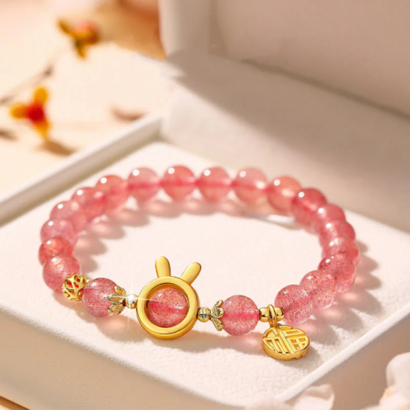 Braccialetto di guarigione in cristallo rosa con carattere Fu in quarzo fragola Buddha Stones - Image 7