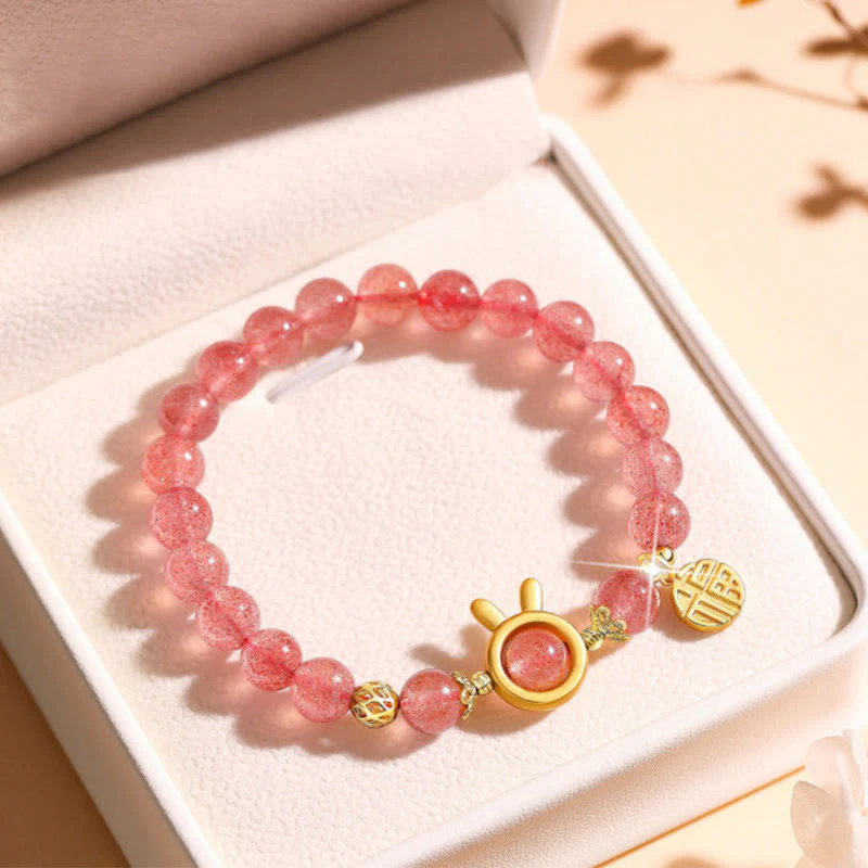 Braccialetto di guarigione in cristallo rosa con carattere Fu in quarzo fragola Buddha Stones - Image 8