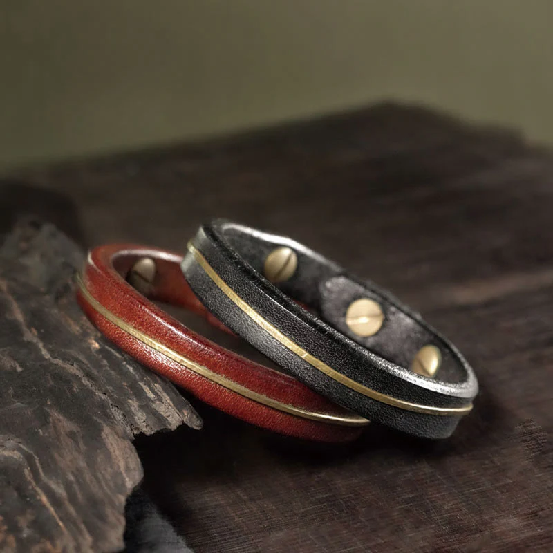 Braccialetto di guarigione in filo di ottone e rame in pelle vintage Buddha Stones - Image 20
