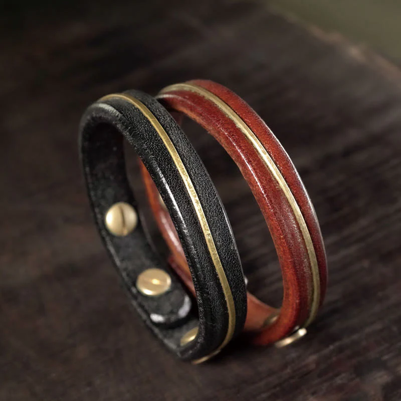 Braccialetto di guarigione in filo di ottone e rame in pelle vintage Buddha Stones - Image 21