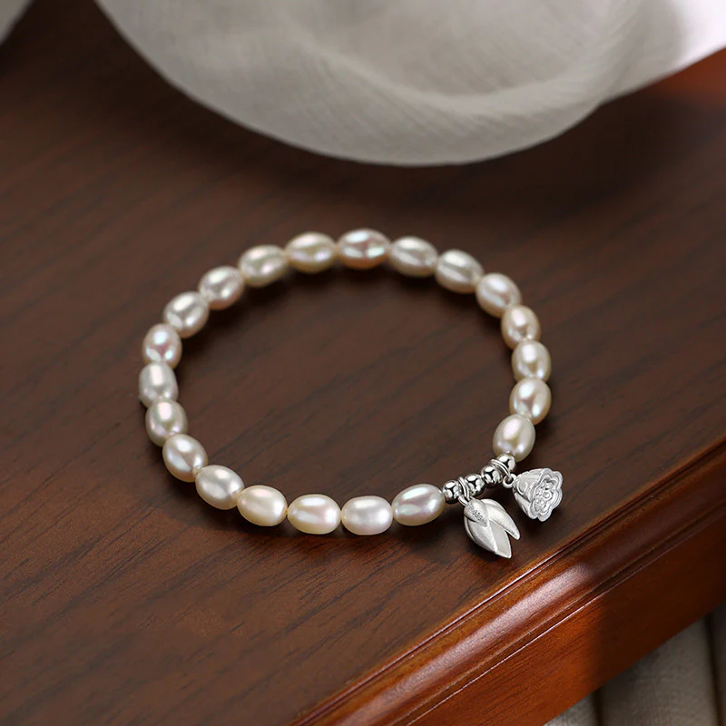 Braccialetto di guarigione in perle naturali con baccello di fiore di loto in argento sterling 999 Buddha Stones