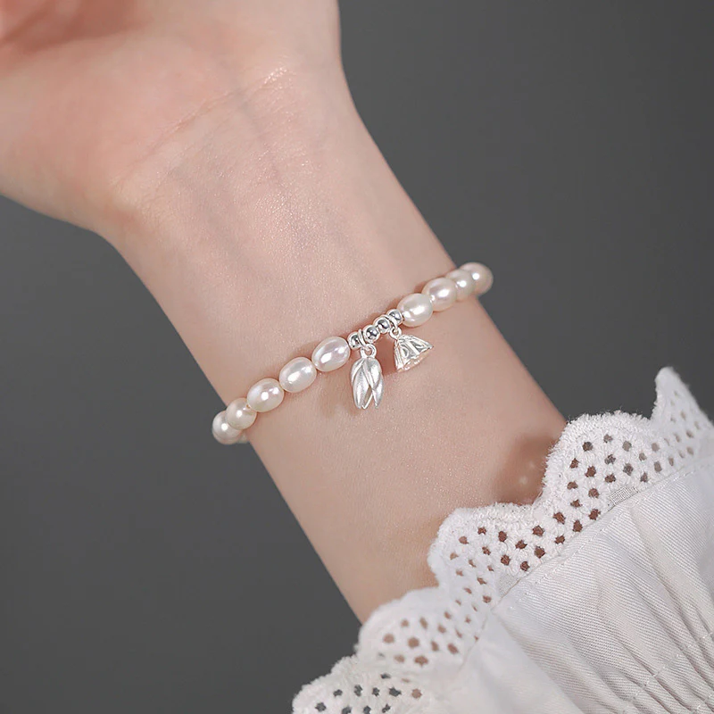 Braccialetto di guarigione in perle naturali con baccello di fiore di loto in argento sterling 999 Buddha Stones - Image 4