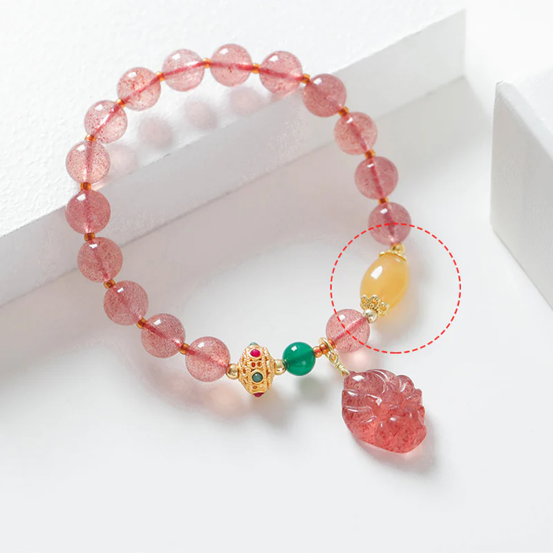 Braccialetto curativo Buddha Stones in quarzo fragola naturale con volpe a nove code - Image 10