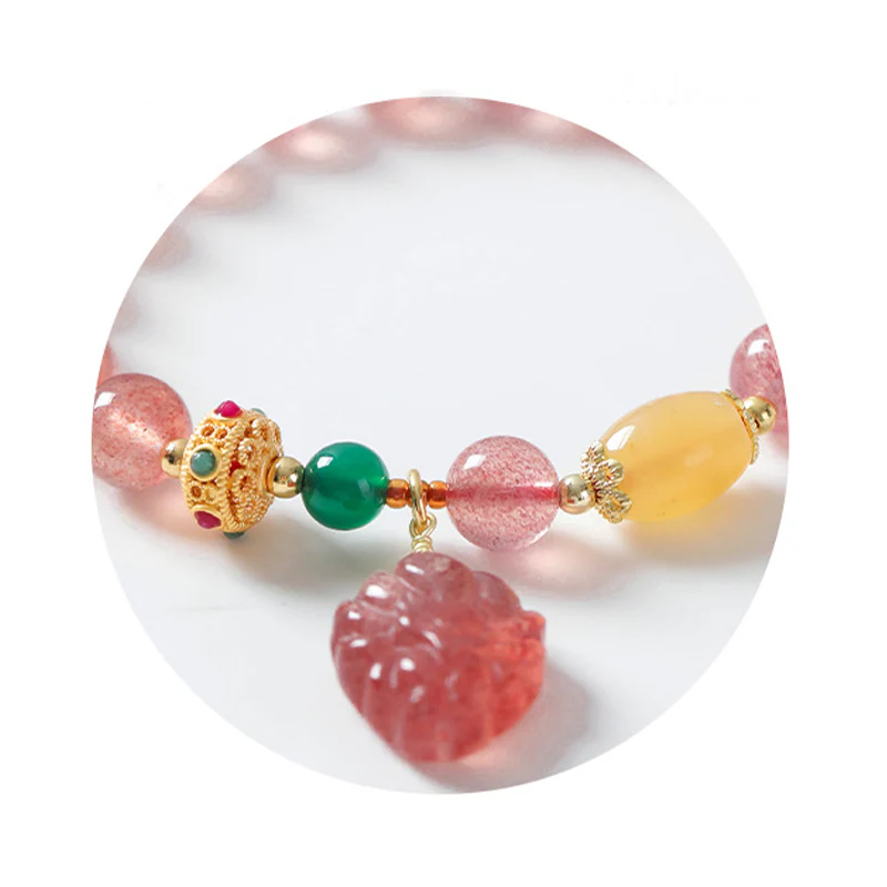 Braccialetto curativo Buddha Stones in quarzo fragola naturale con volpe a nove code - Image 11