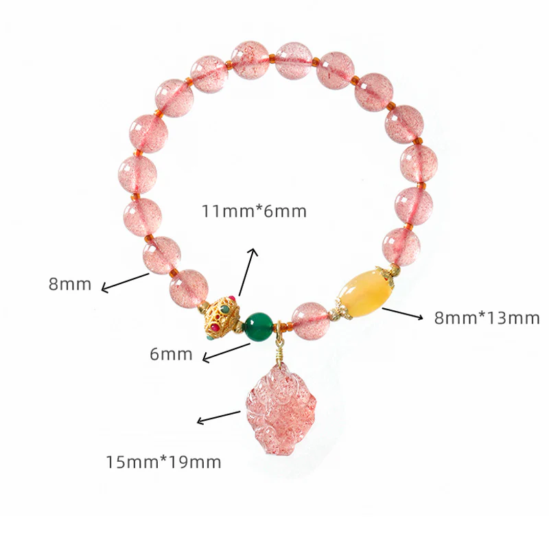 Braccialetto curativo Buddha Stones in quarzo fragola naturale con volpe a nove code - Image 13